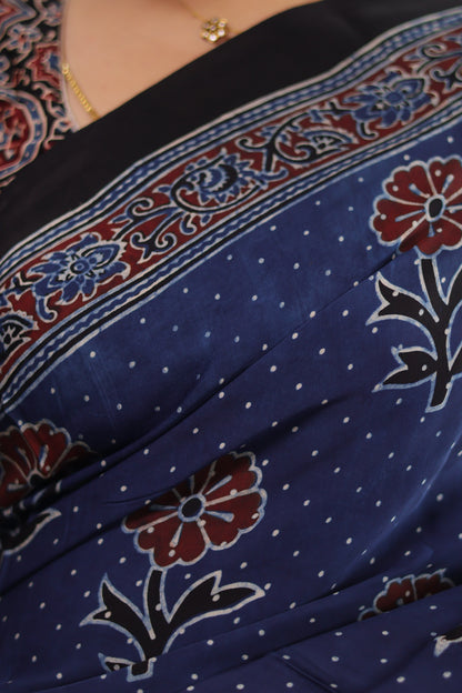 Blue Ajrakh Modal Silk Saree