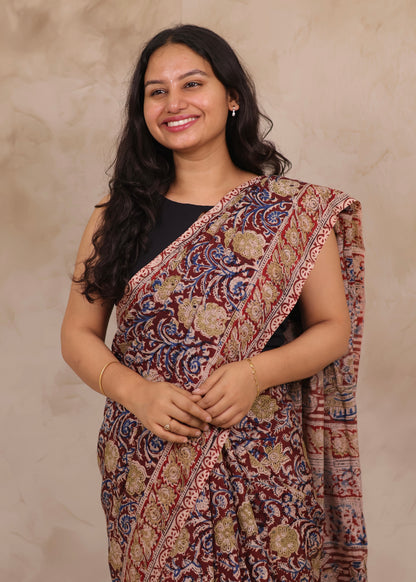 Hand Block Printed Kalamkari Chennur Silk Saree