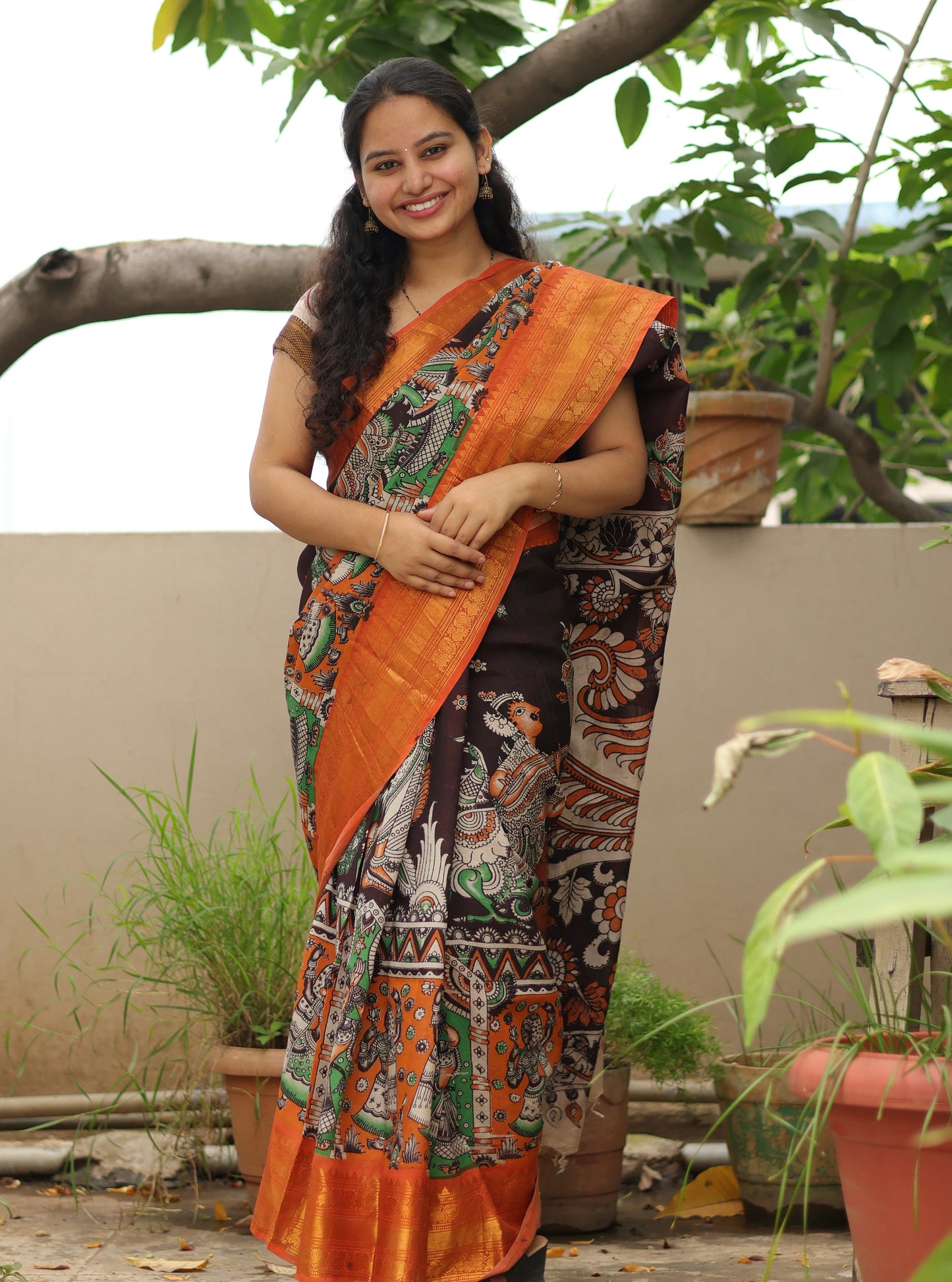 Kanchi border Kalamkari chennur silk saree