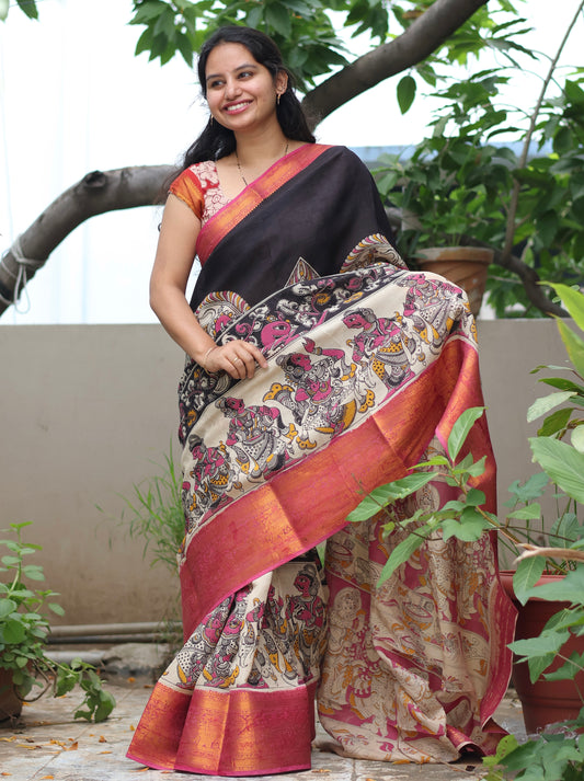 Kanchi border Kalamkari chennur silk saree