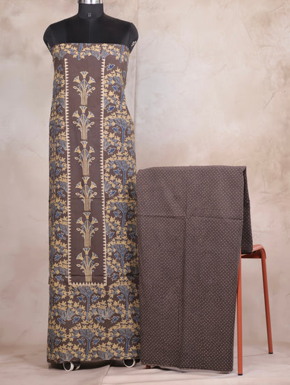 Grey Ajrakh Handblock Printed Pure Cotton 3 piece suit set | Looms & Tassels
