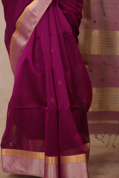 Magenta Handloom Maheswari Silk Cotton Sarees | Looms & Tassels