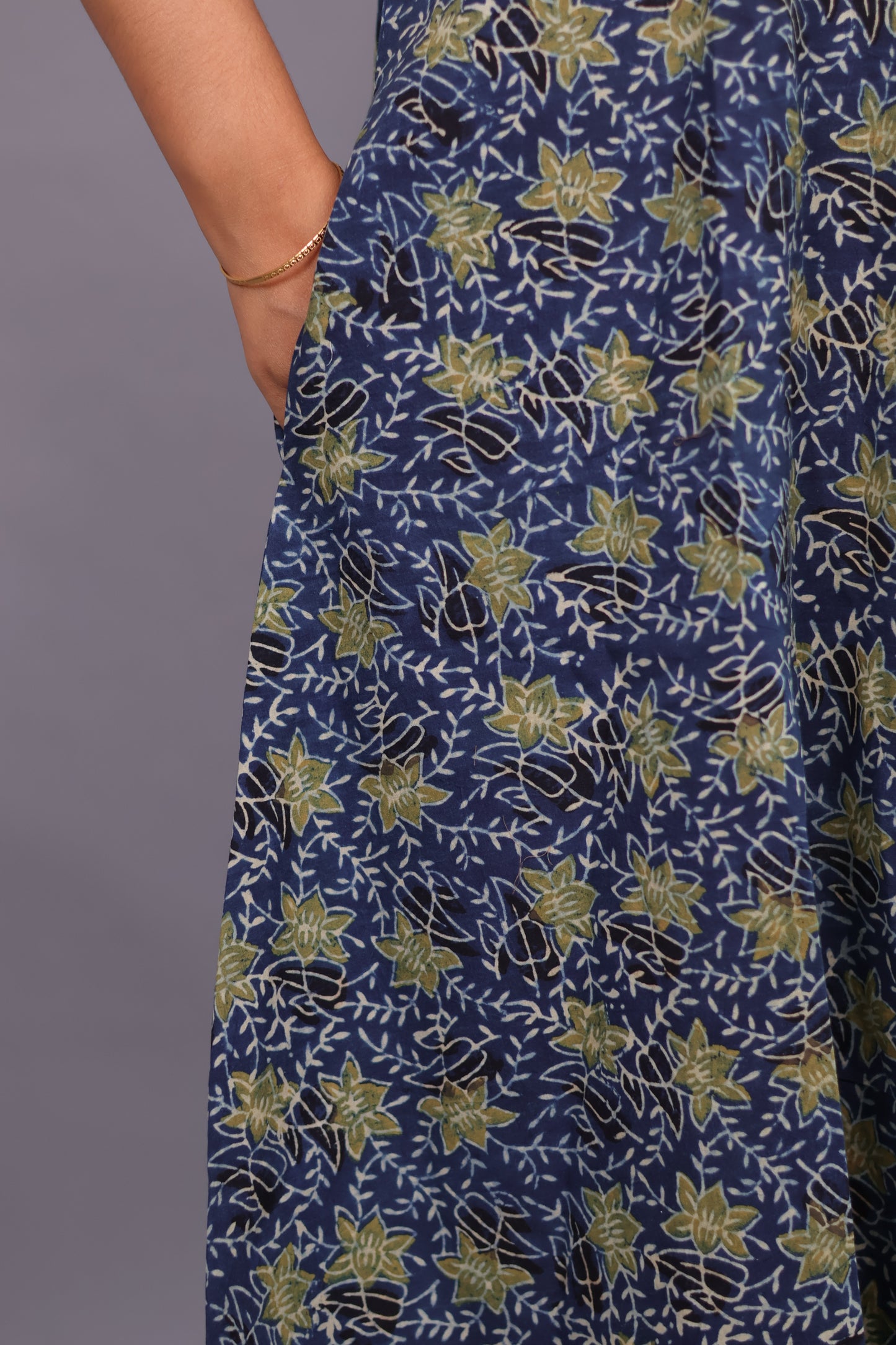 Blue Ajrakh Handblock Printed A-Line Cotton Kurti – Elegant & Comfortable Ethnic Wear | Looms & Tassels