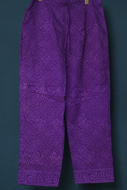 Purple Handblock printed kota 3 piece suit (stitched)