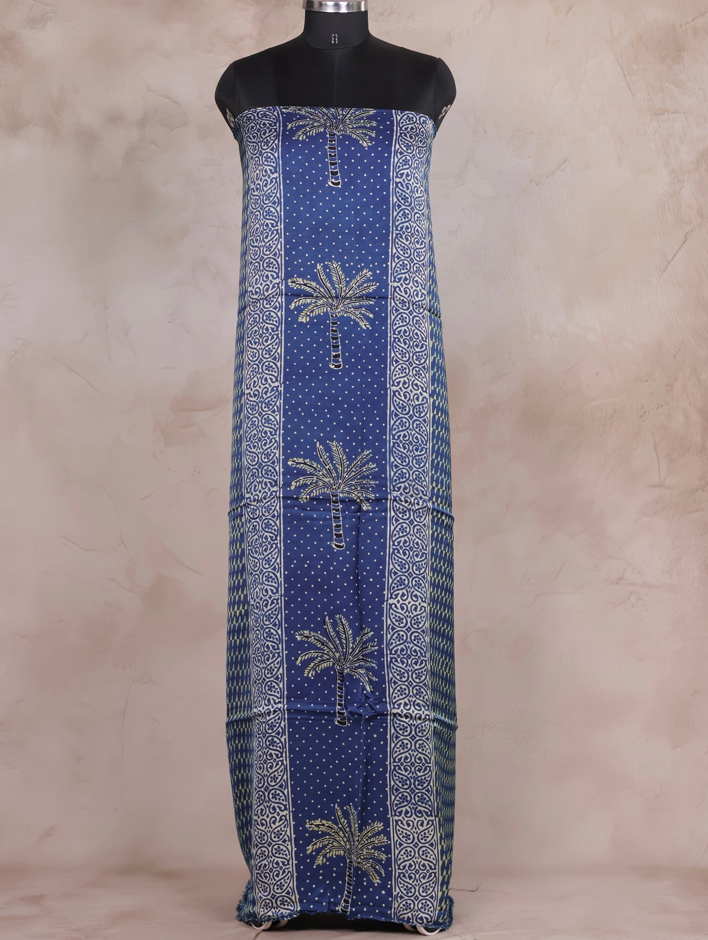 Indigo Ajrakh Handblock Printed Modal Silk 2 Piece Suit Set | Looms & Tassels