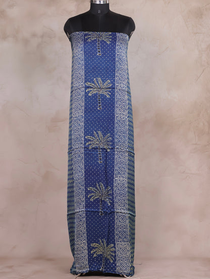 Indigo Ajrakh Handblock Printed Modal Silk 2 Piece Suit Set | Looms & Tassels