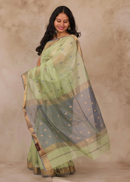 Pista Green Handloom Maheswari Silk Cotton Sarees | Looms & Tassels