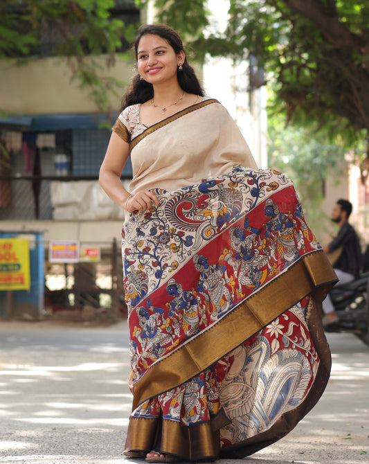 Kanchi Border Kalamkari Chennur Silk Saree