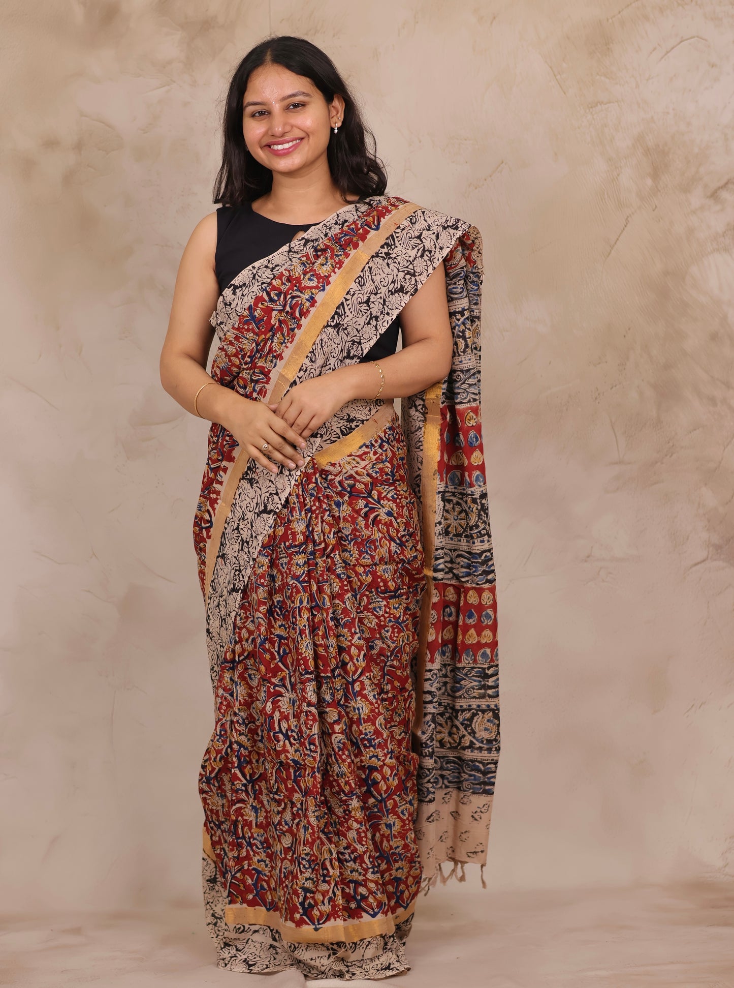 Hand Block Printed Kalamkari Chennur Silk Saree
