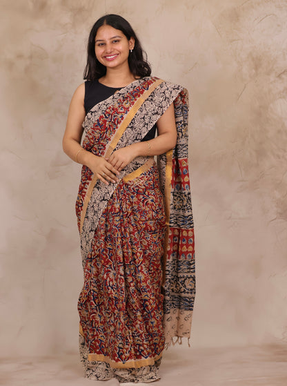 Hand Block Printed Kalamkari Chennur Silk Saree