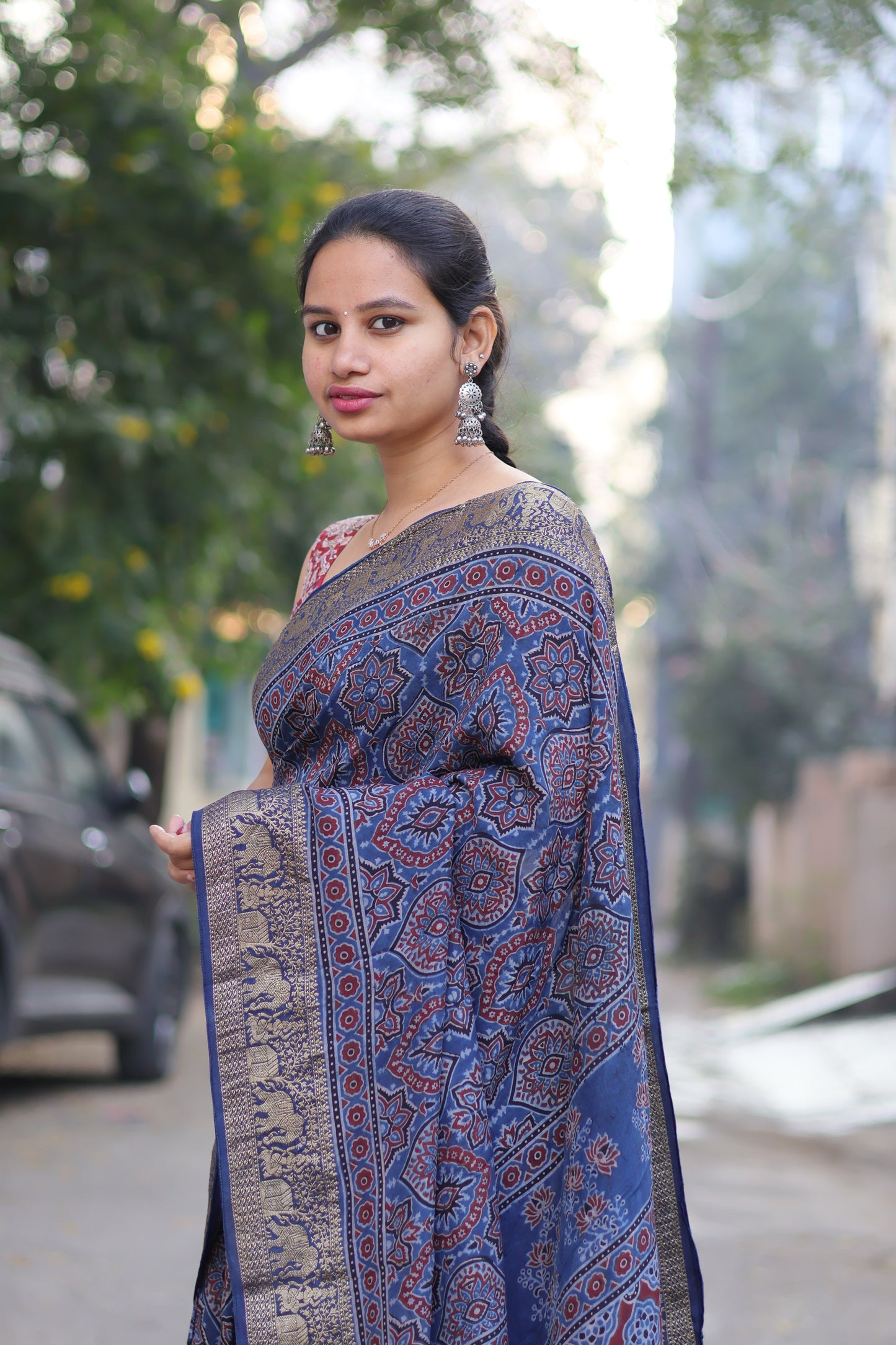 Ajrakh Dola Silk Saree