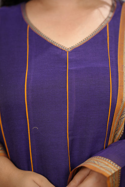Violet Narayanpet Cotton Anarkali Dress with Narayanpet Dupatta | Looms & Tassels