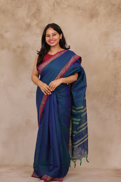 Blue Narayanpet Cotton Saree | Looms & Tassels