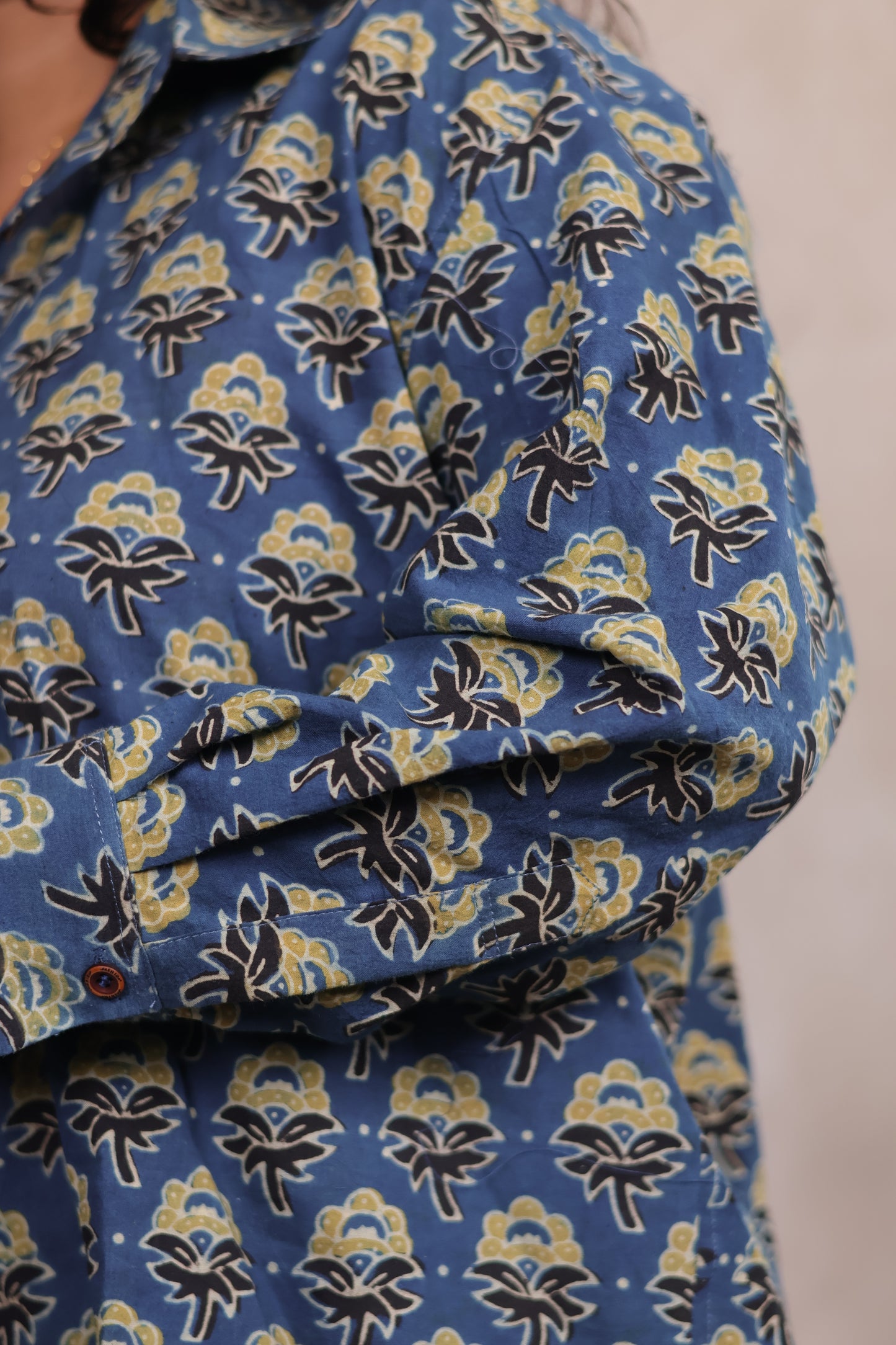 Indigo Ajrakh Handblock Printed Shirt (Pure Cotton ) | Looms & Tassels