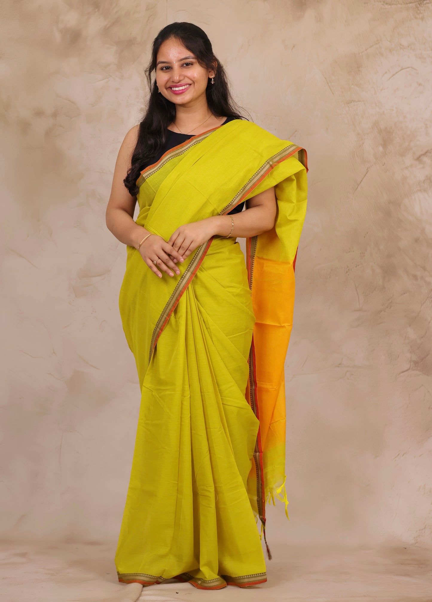 Lemon Yellow Narayanpet Cotton Saree | Looms & Tassels