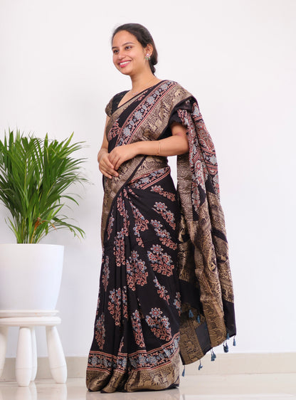 Ajrakh Dola Silk Saree