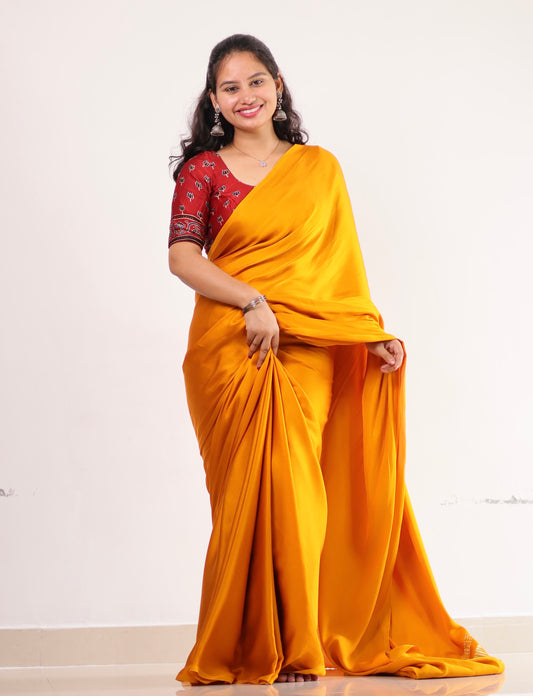 Mustard Plain Modal Silk Saree