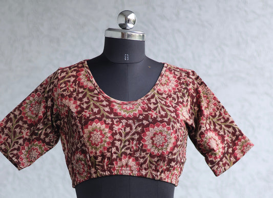 Round Neck Stretchable Hand block printed kalamkari blouse