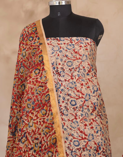 Hand Block Printed Kalamkari Unstitched 3pc Suit Set