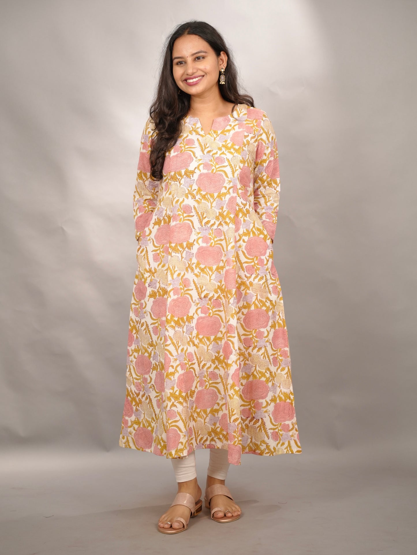 Off white Pure Mul Cotton Kali Kurta  | Looms & Tassels