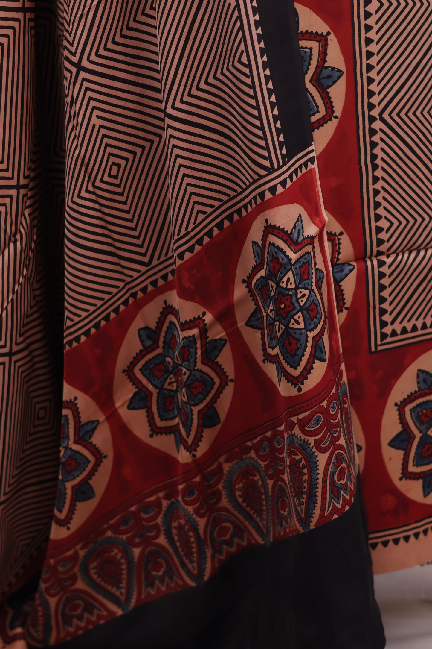 Contemporary Ajrakh Handblock Printed Modal Silk 2 Piece Suit Set | Looms & Tassels