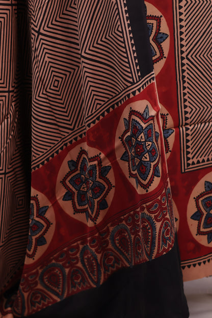 Contemporary Ajrakh Handblock Printed Modal Silk 2 Piece Suit Set | Looms & Tassels