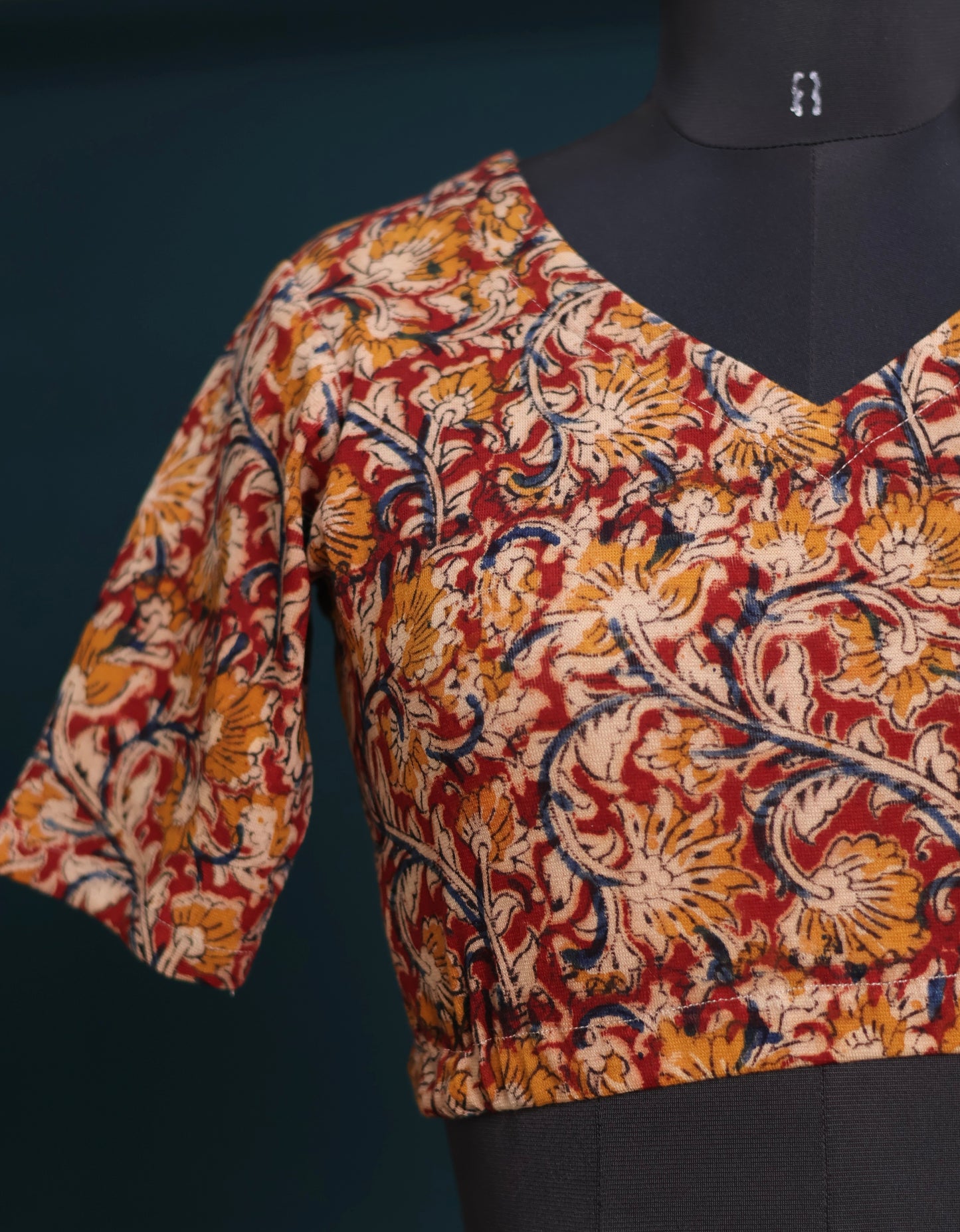 V neck Stretchable Hand block printed kalamkari blouse