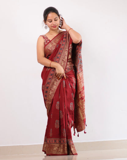 Ajrakh Dola Silk Saree