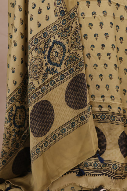 Ajrakh Handblock Printed Modal Silk 2 Piece Suit Set | Looms & Tassels