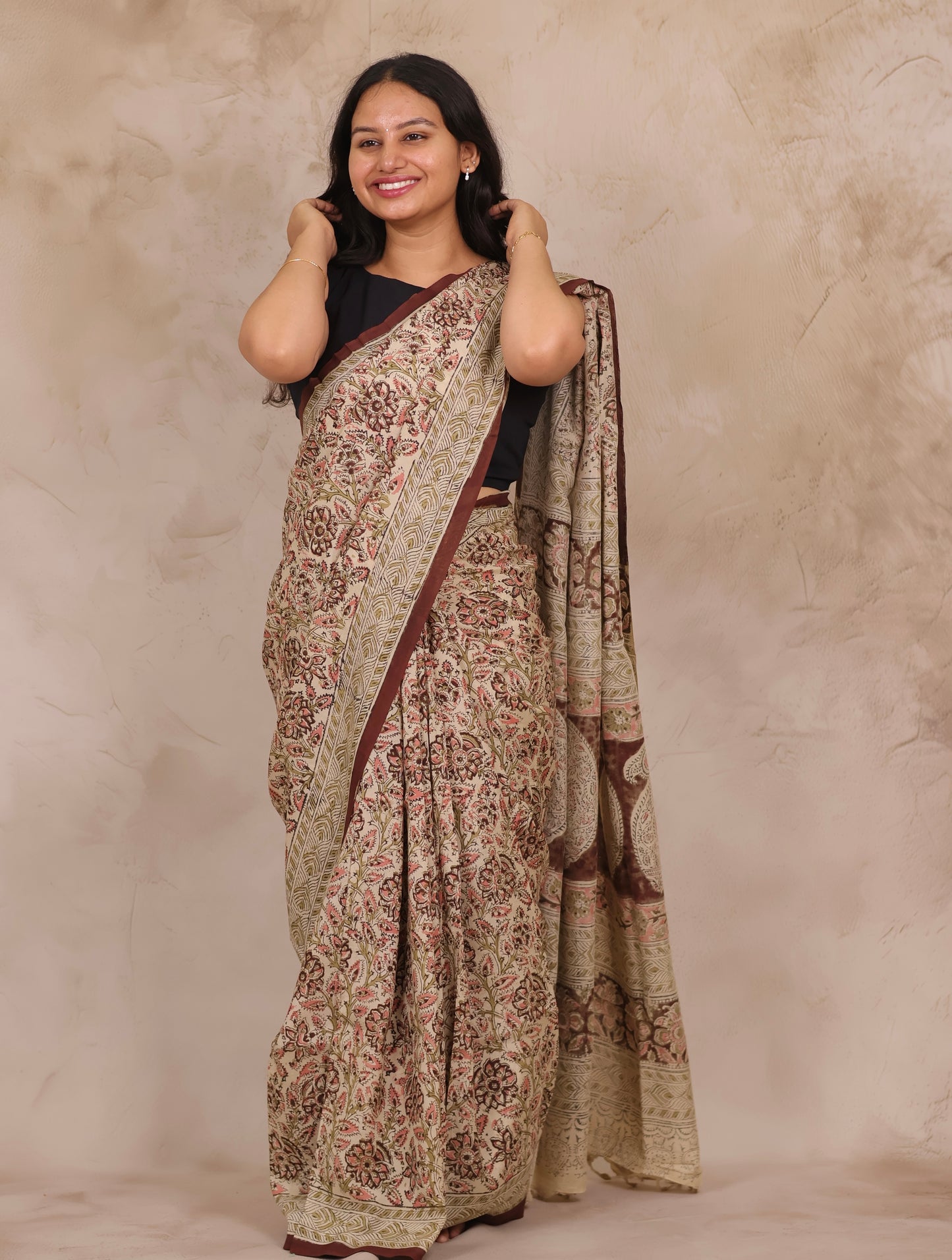 Hand Block Printed Kalamkari Chennur Silk Saree