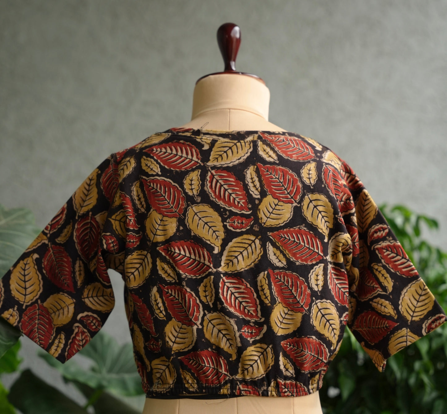 Black V Neck Stretchable Hand block printed kalamkari blouse