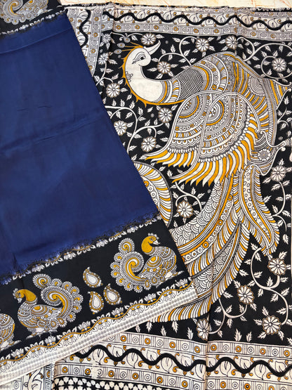 Blue & Black Kalamkari dyeing premium chennur silk saree