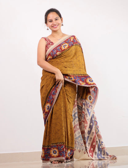 Dyeing Kalamkari Pure Cotton Saree