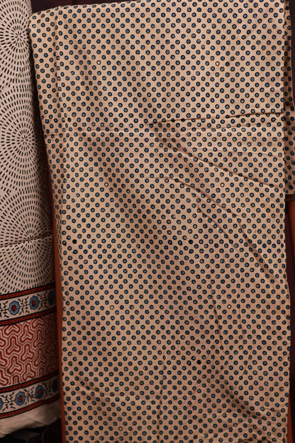 Off White Ajrakh Handblock Printed Pure Cotton 2 Piece Suit Set | Looms & Tassels