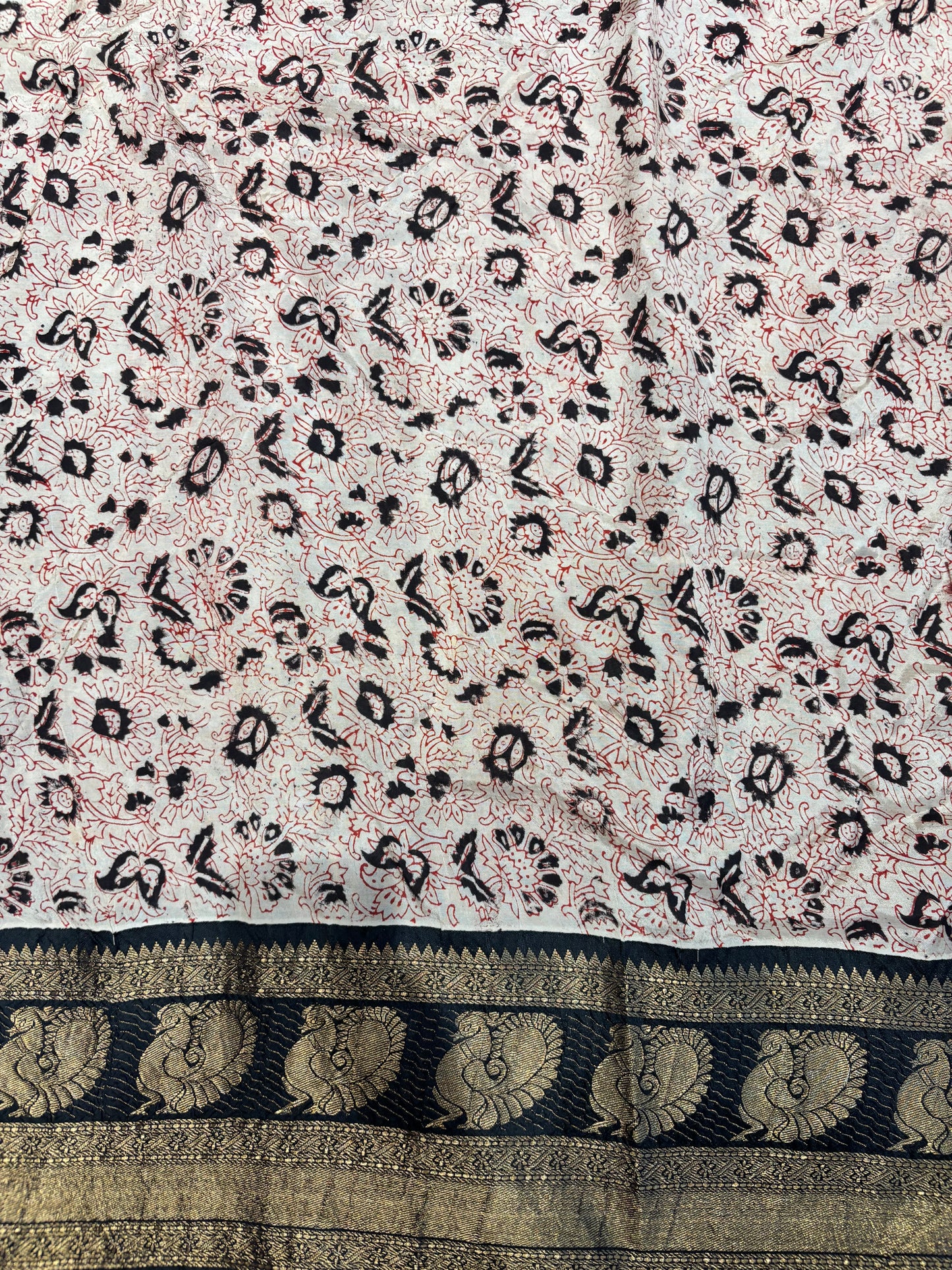 Brown & Black Kuppadam Border Kalamkari Uppada Silk Saree