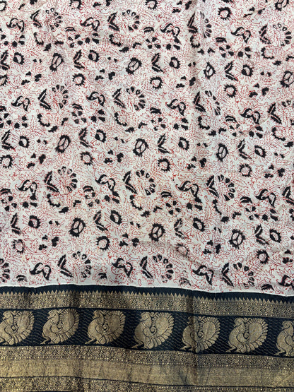 Brown & Black Kuppadam Border Kalamkari Uppada Silk Saree