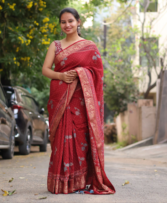 Ajrakh Dola Silk Saree