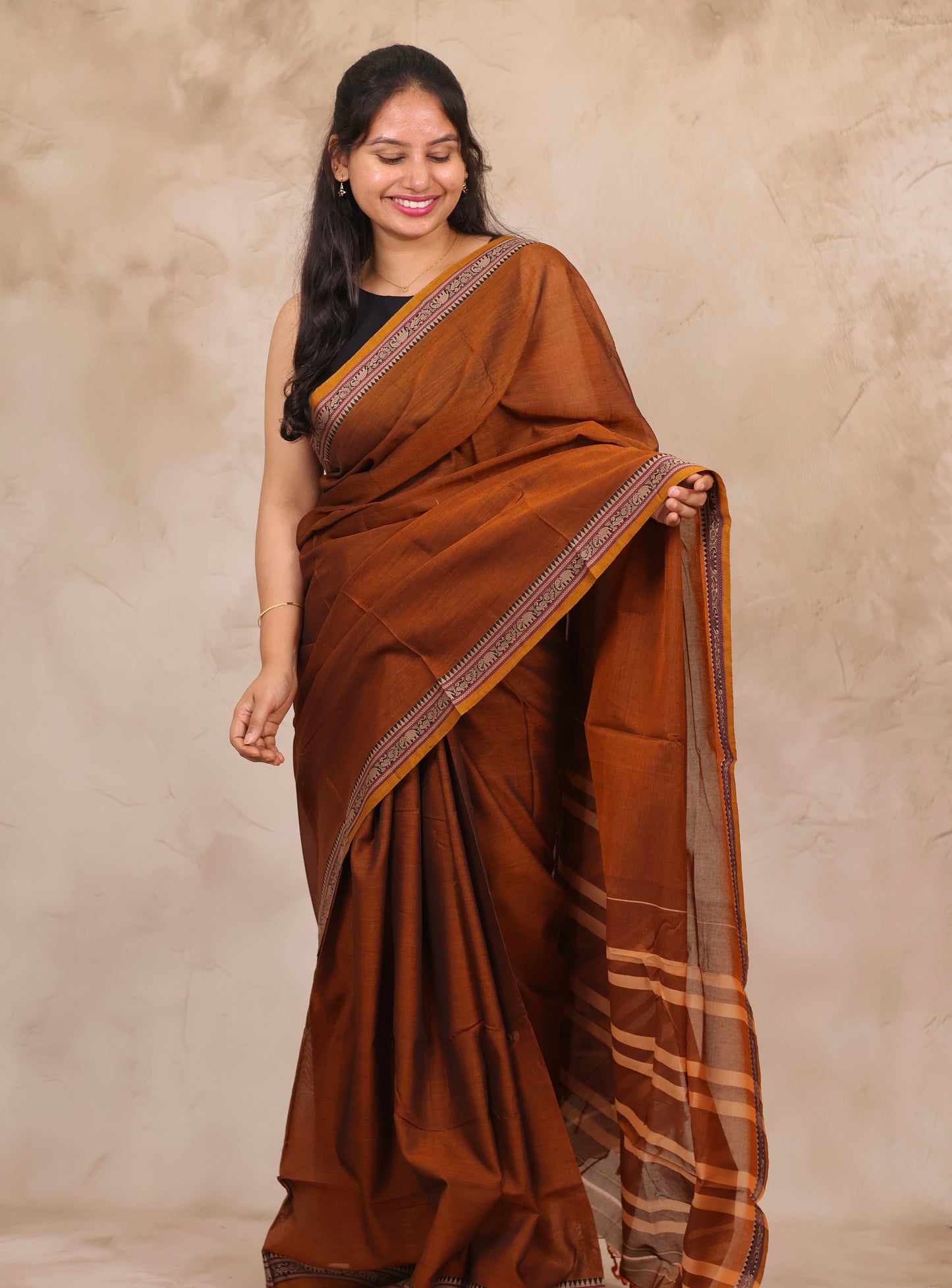 Mustard Narayanpet Cotton Saree | Looms & Tassels