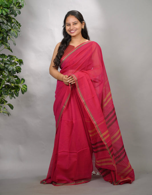 Rani Pink Narayanpet Cotton Saree | Looms & Tassels
