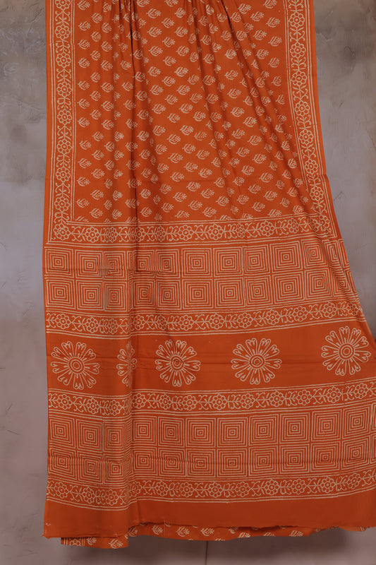 Bagru Handblock printed MulMul cotton saree