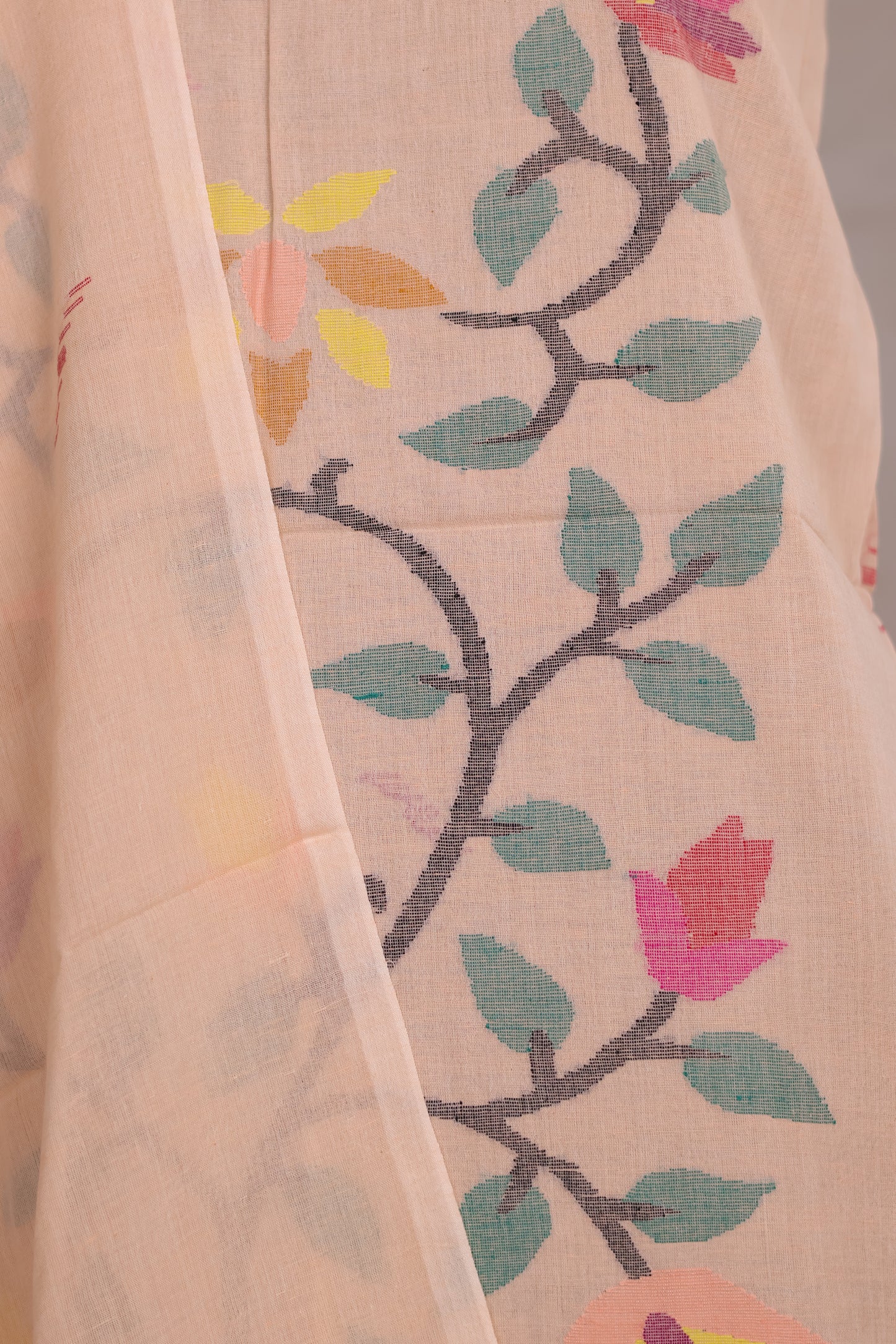 Pastel Peach Handwoven Jamdhani weaving pure Malai cotton 2 piece suit sets | Looms & Tassels