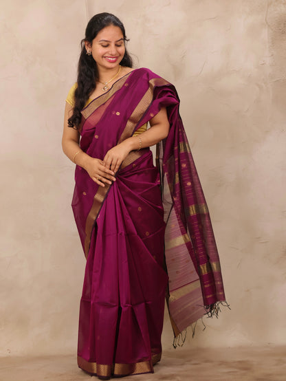 Magenta Handloom Maheswari Silk Cotton Sarees | Looms & Tassels