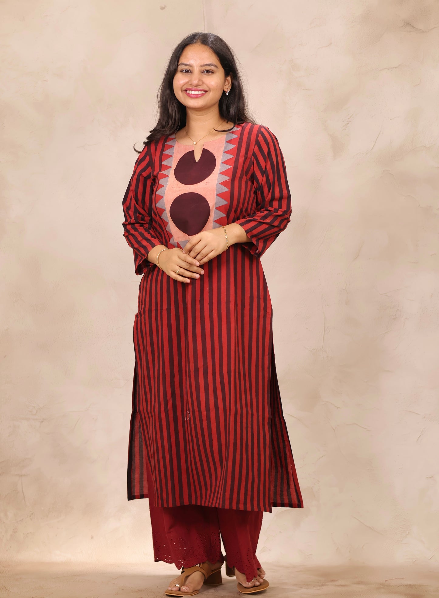 Red Contemporary Ajrakh Pattern Hand Block Cotton printed Kurti | Looms & Tassels