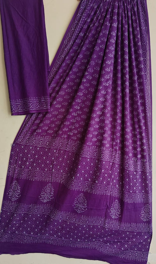 Bagru Handblock printed MulMul cotton saree