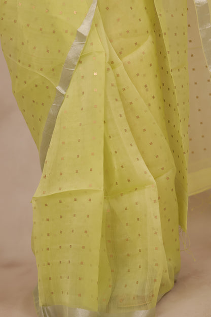 Pastel Yellow Handwoven Muslin Silk Saree With Sequence Work | Looms & Tassels