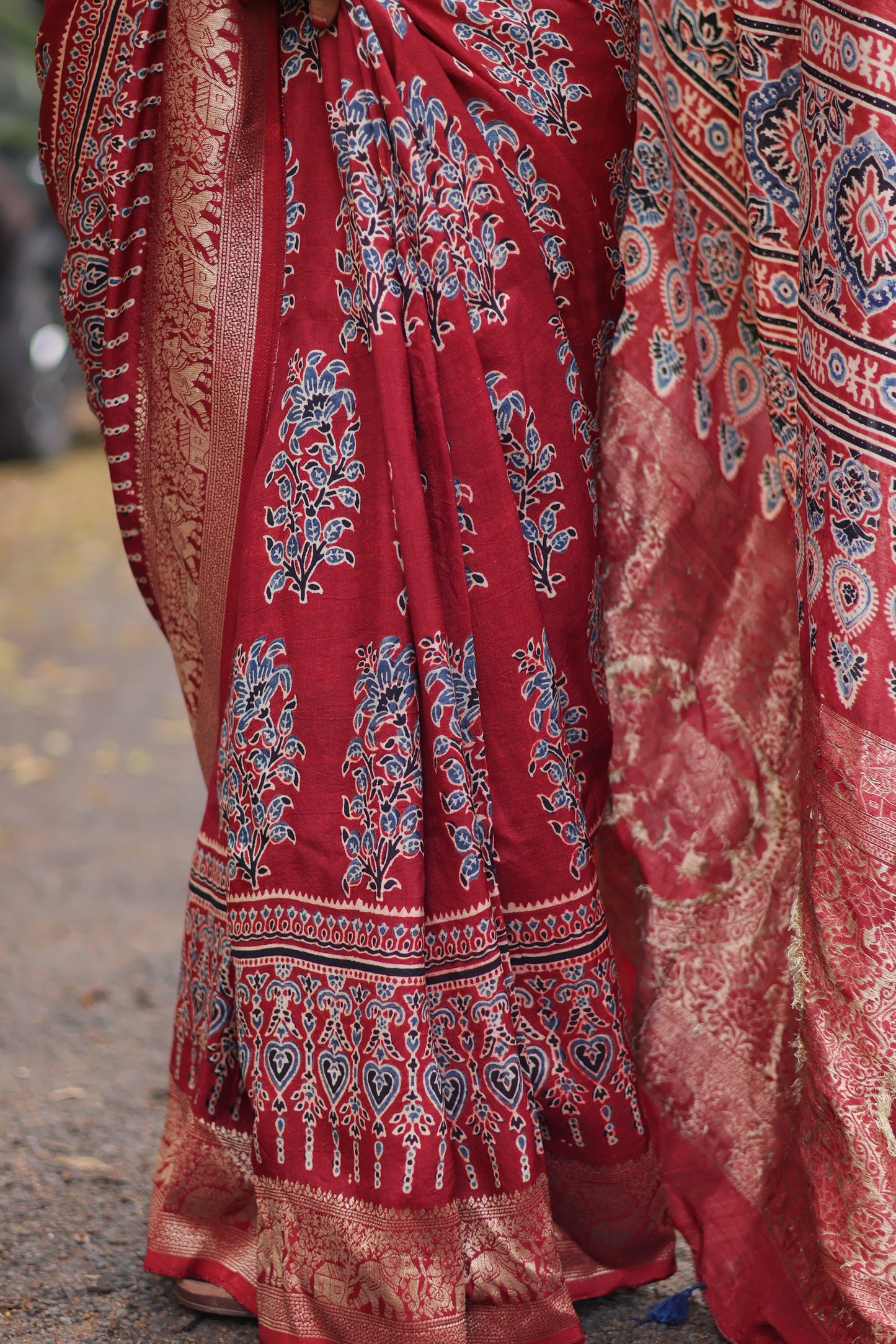 Ajrakh Dola Silk Saree