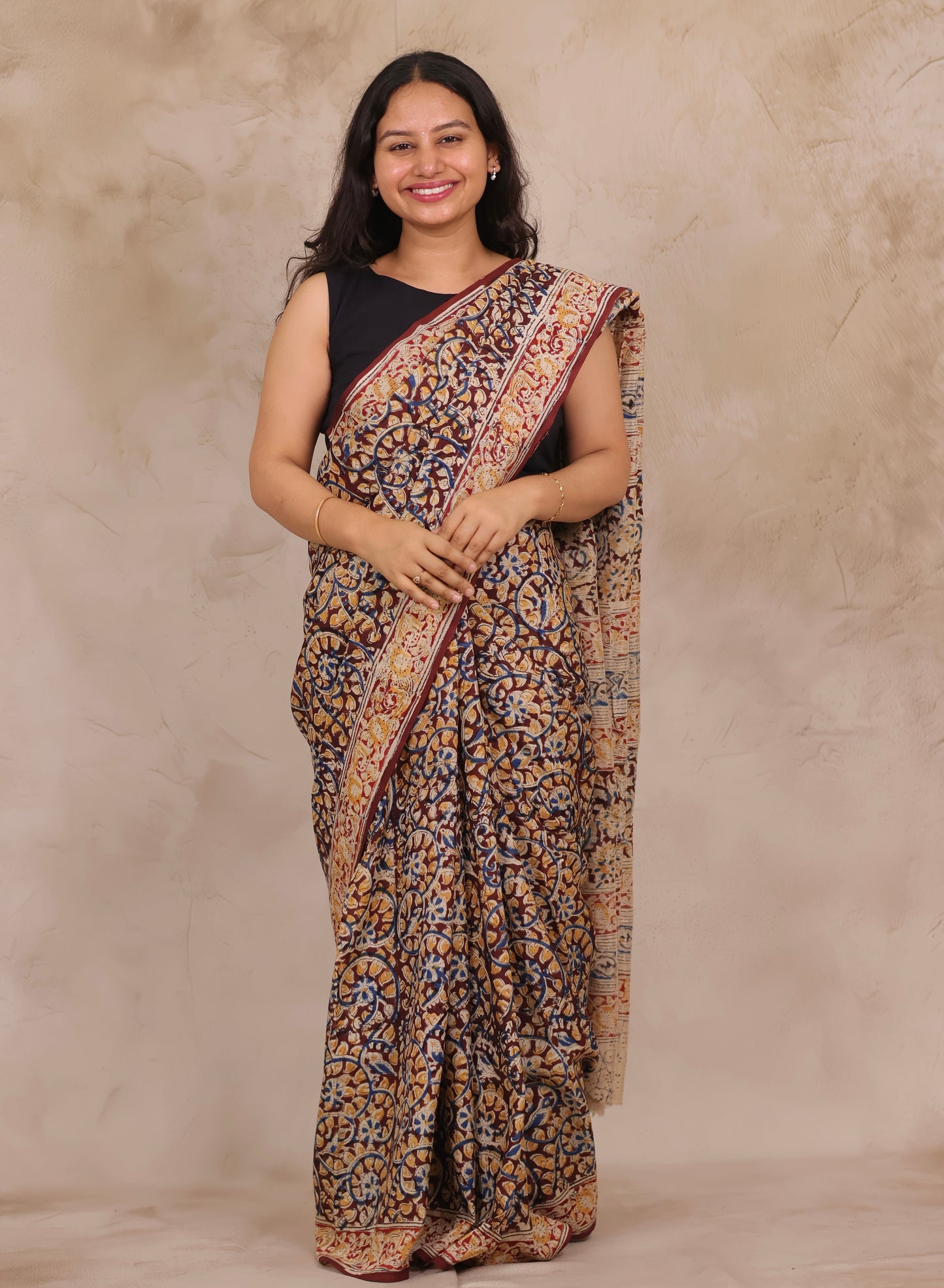 Hand Block Printed Kalamkari Chennur Silk Saree