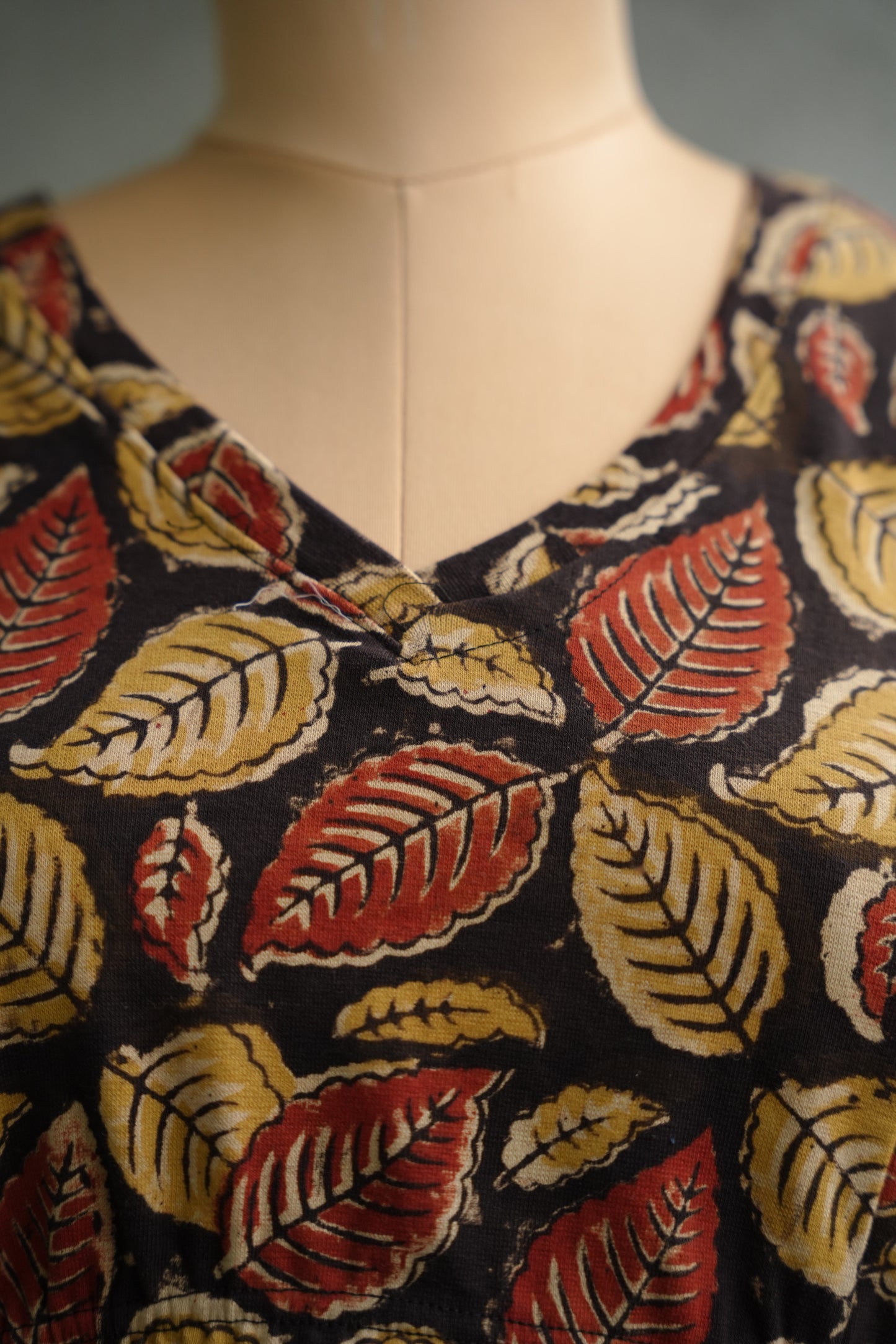 Black V Neck Stretchable Hand block printed kalamkari blouse