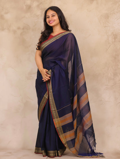 Blue Narayanpet Cotton Saree | Looms & Tassels