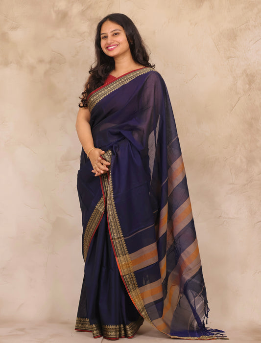 Blue Narayanpet Cotton Saree | Looms & Tassels